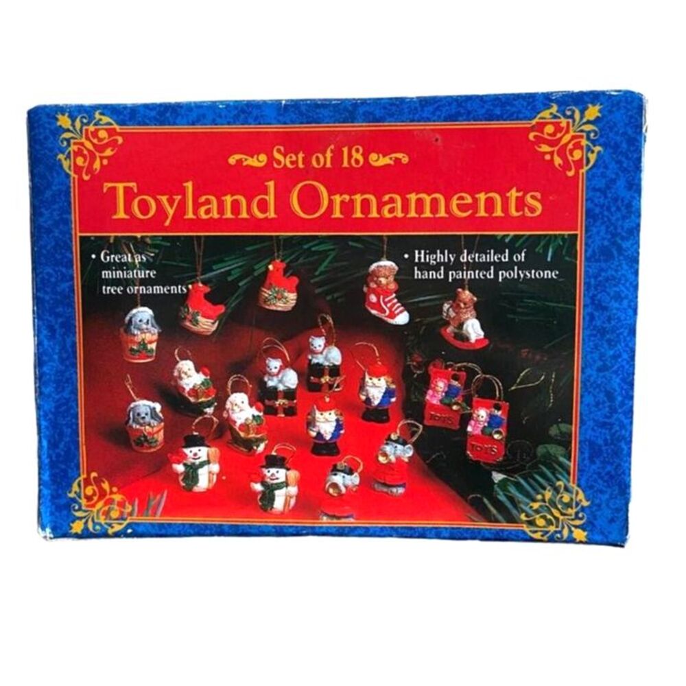 Vintage Toyland Christmas Ornaments Set Of 18 Hand Painted Mini 1"